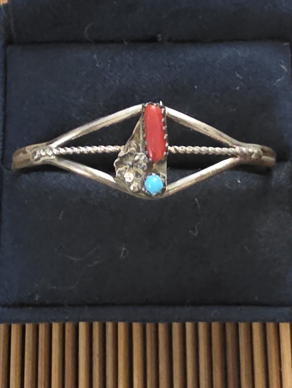 Sterling Silver Navajo Childs Turquoise, Coral Cuff Bracelet (Vintage)
